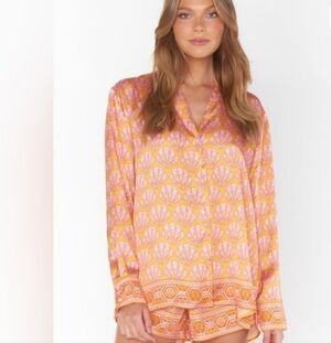 Show Me Your Mumu Pink & Yellow Shell-Print Satin Pajama Set